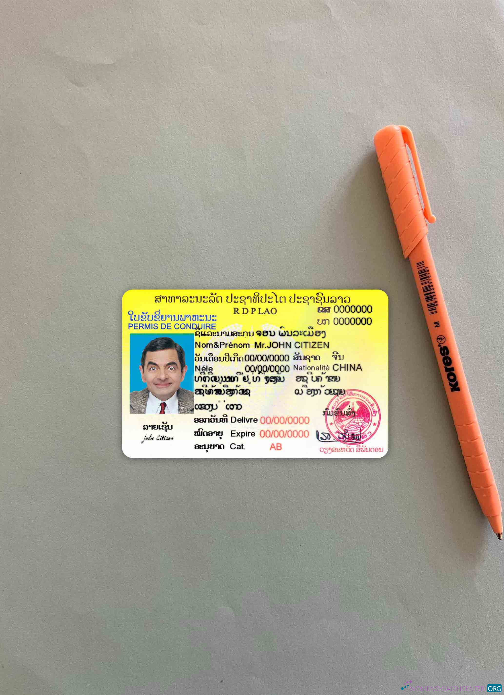 Download Laos driving license photolook FRONT Photoshop template